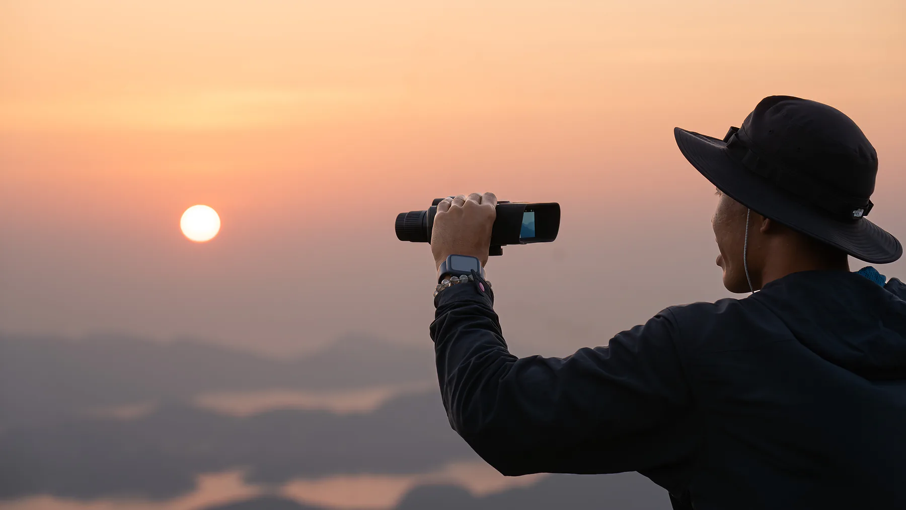 Using Yashica Vision at sunset over misty islands