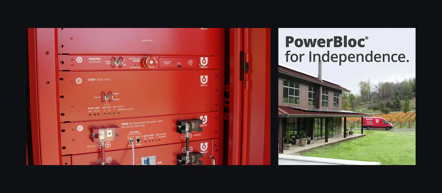YouSolar PowerBloc hardware and the PowerBloc for Independence campaign ad